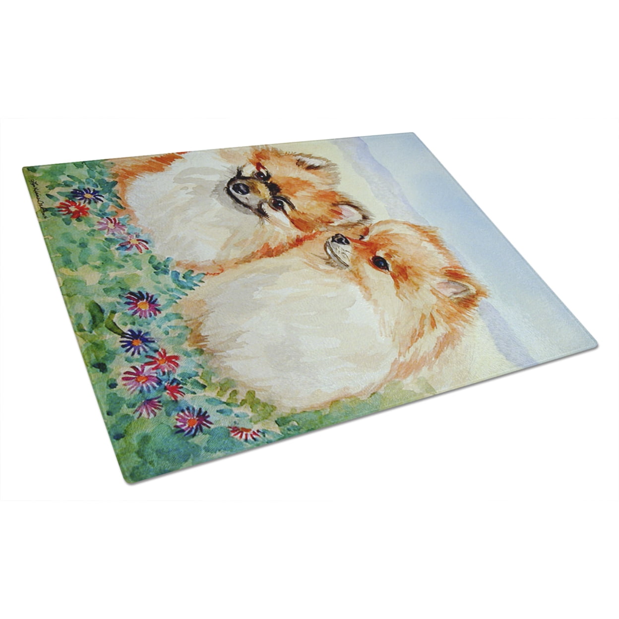 Caroline's Treasures Pomeranian Glass Cutting Board Large