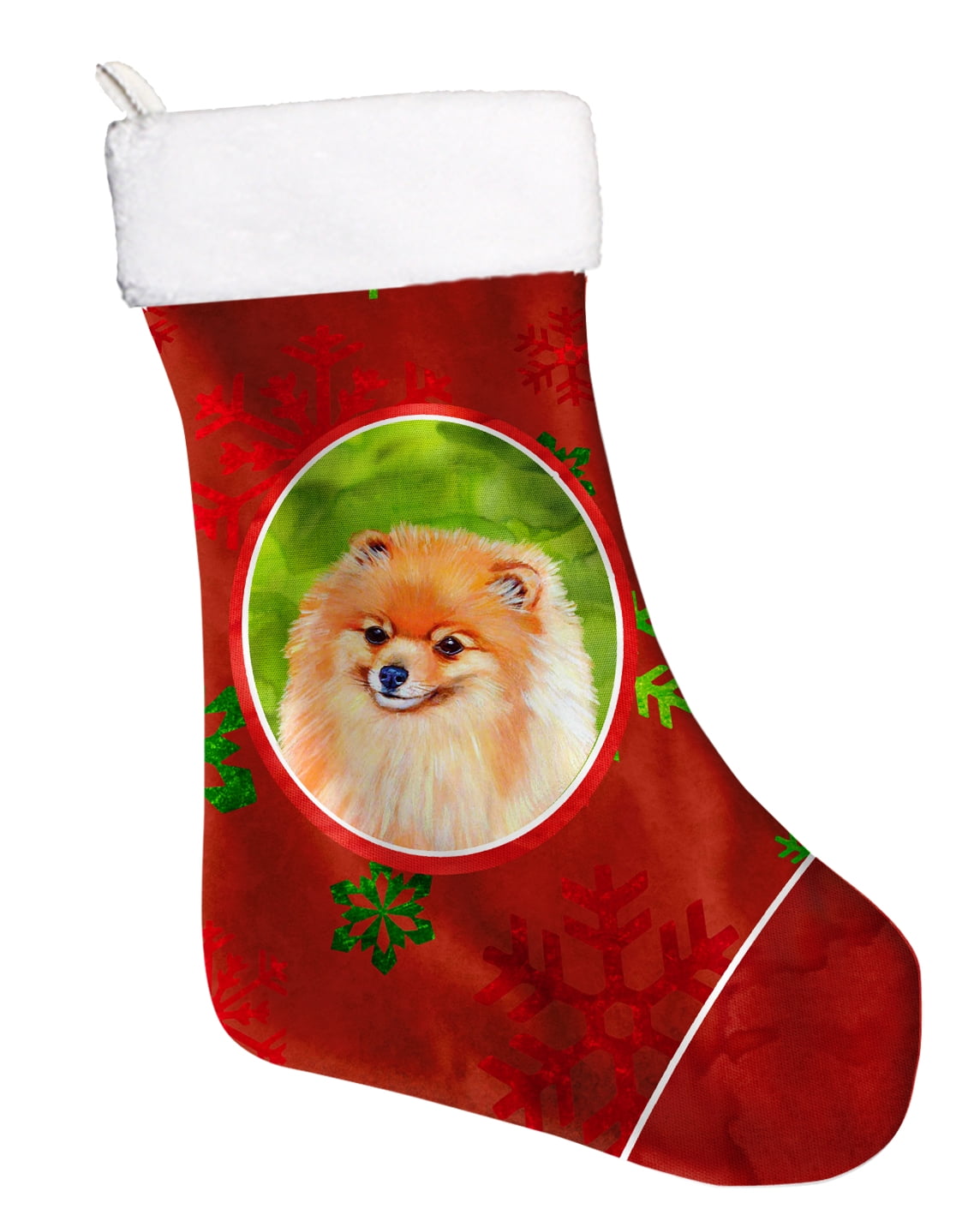 Caroline's Treasures Pomeranian Snowflakes Multi-color Christmas Stocking, with Soft Suede Fabric 18"