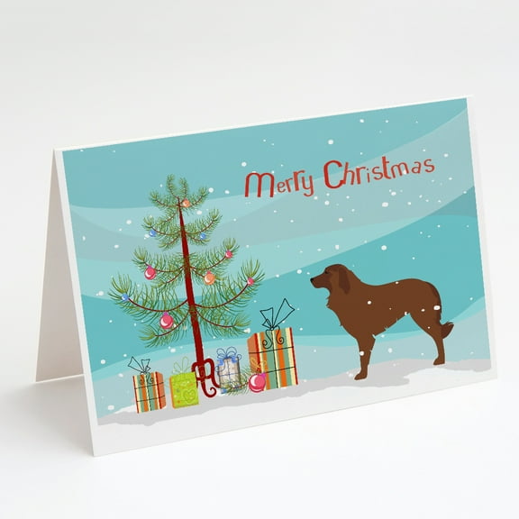 Portuguese Sheepdog Dog Merry Christmas Tree Greeting Cards and Envelopes Pack of 8