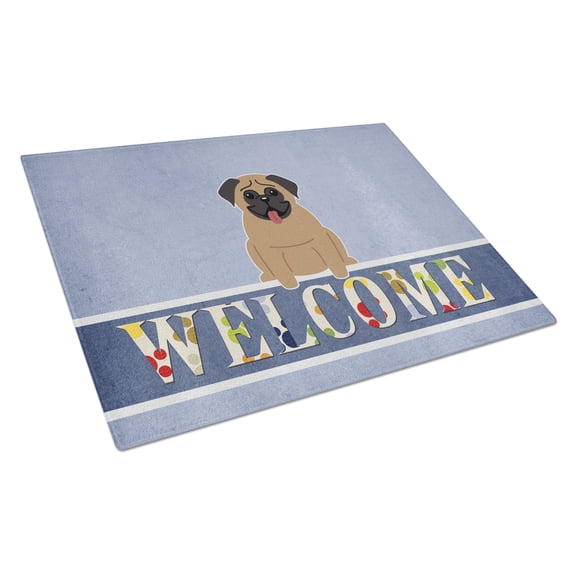 Caroline's Treasures Pug Brown Welcome Glass Cutting Board Large