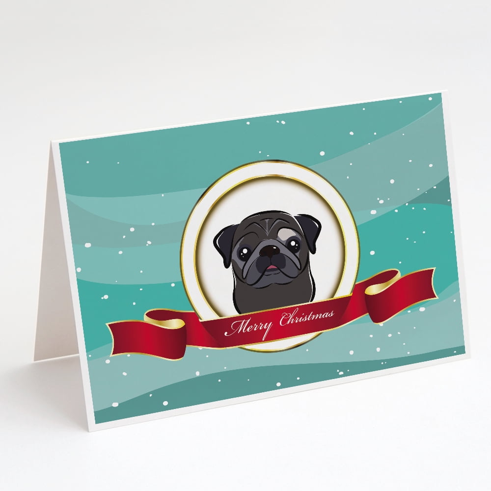 Black Pug Merry Christmas Greeting Cards and Envelopes Pack of 8 ...