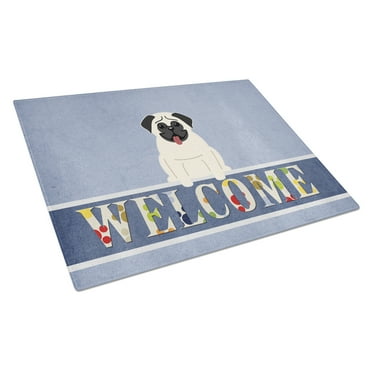 Caroline's Treasures Pug Cream Welcome Glass Cutting Board Large