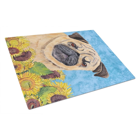 Caroline's Treasures Pug Glass Cutting Board Large