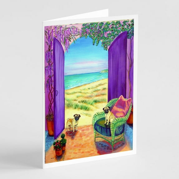 Pug Let's go Outside Greeting Cards and Envelopes Pack of 8