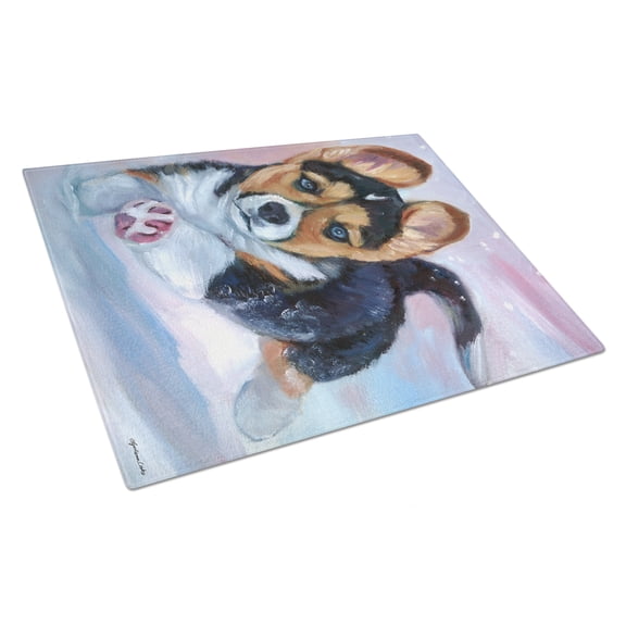 Caroline's Treasures Puppy Chase Corgi Glass Cutting Board Large