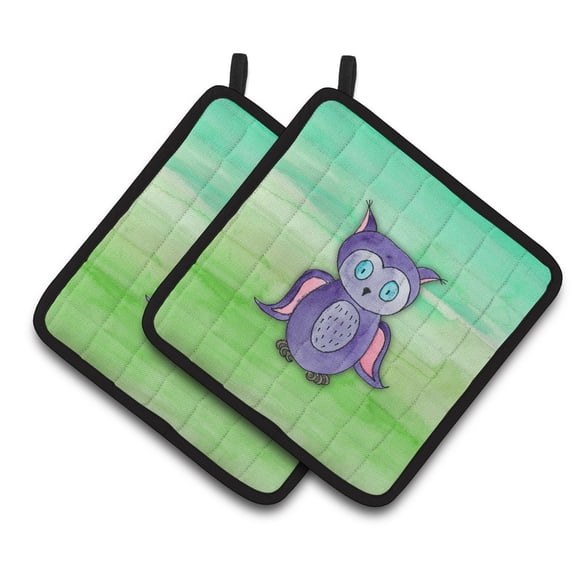 Caroline's Treasures Purple Owl Watercolor Pair of Pot Holders