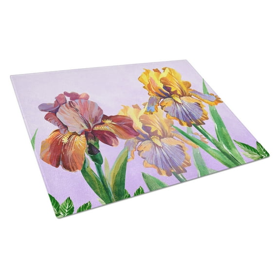 Caroline's Treasures Purple and Yellow Iris Glass Cutting Board Large