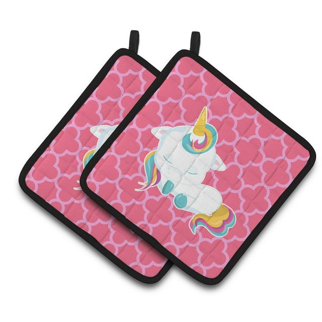 Caroline's Treasures Quatrafoil Pink Unicorn Pair of Pot Holders
