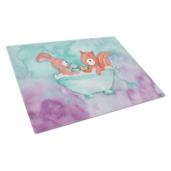 Caroline's Treasures Rabbit and Squirrel Bathing Watercolor Glass Cutting Board Large