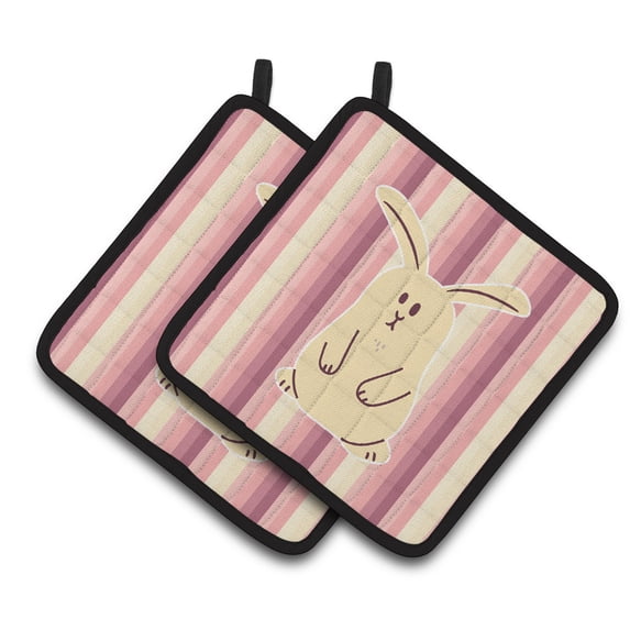 Rabbit on Stripes Pair of Pot Holders