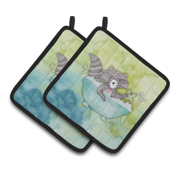 Caroline's Treasures Raccoon Bathing Watercolor Pair of Pot Holders