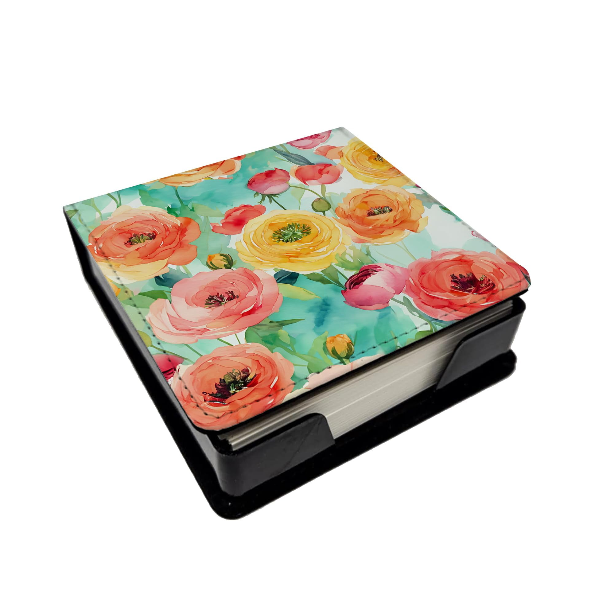 Caroline's Treasures Ranunculus in Watercolor PU Leather Note Paper Holder with Artist-Designed Cover, Desk Accessory, Office Gift