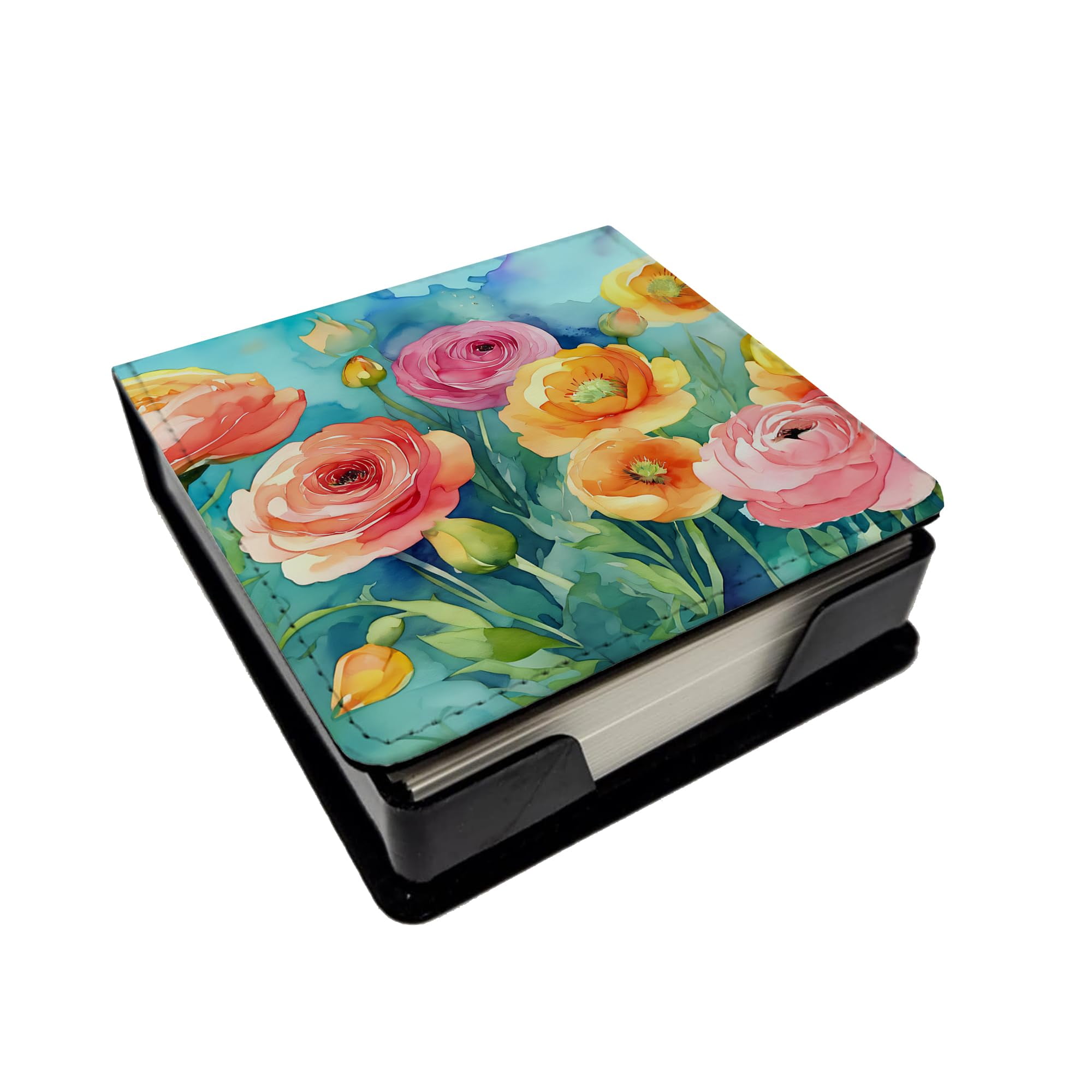 Caroline's Treasures Ranunculus in Watercolor PU Leather Note Paper Holder with Artist-Designed Cover, Desk Accessory, Office Gift