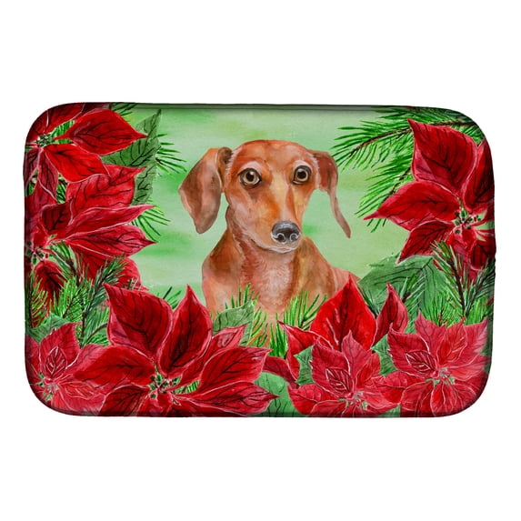 Caroline's Treasures Red Dachshund Poinsettas Dish Drying Mat