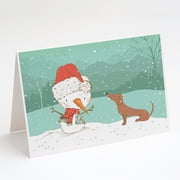 Red Dachshund Snowman Christmas Greeting Cards and Envelopes Pack of 8