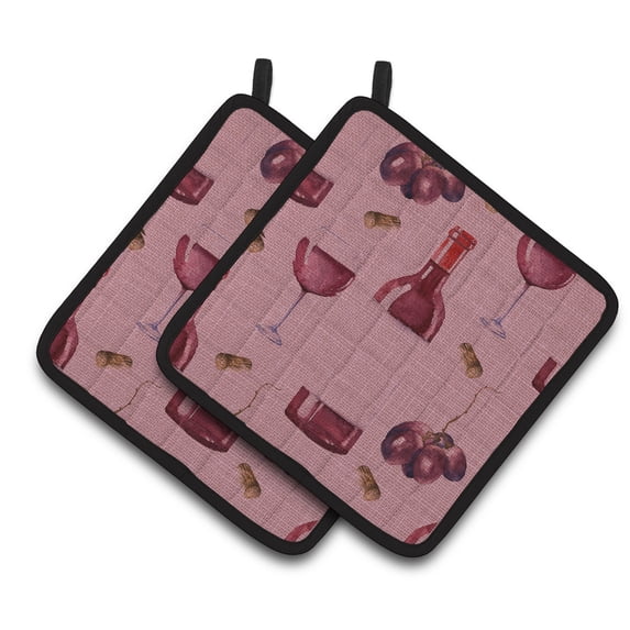 Caroline's Treasures Red Wine on Linen Pair of Pot Holders