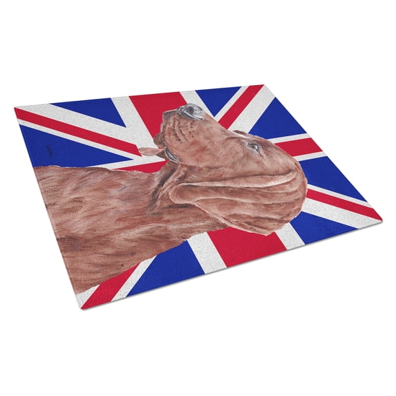 Caroline's Treasures Redbone Coonhound with English Union Jack British Flag Glass Cutting Board Large Size