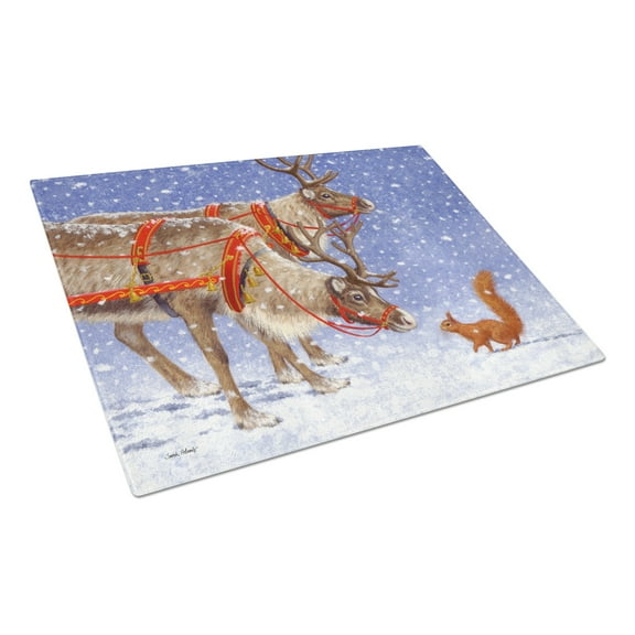 Caroline's Treasures Reindeer & Squirrel Glass Cutting Board Large