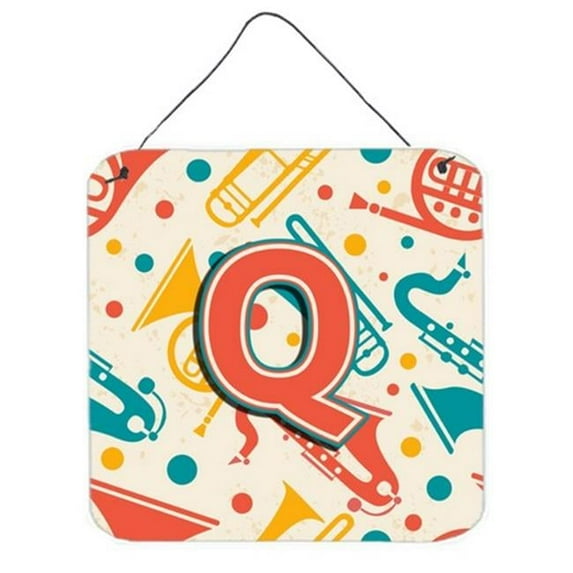 Carolines Treasures CJ2001-QDS66 Letter Q Retro Teal Orange Musical Instruments Initial Wall and Door Hanging Prints