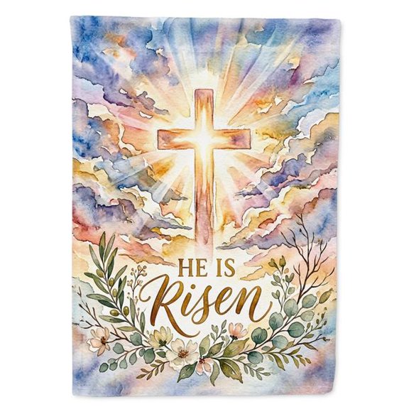 Caroline's Treasures He Is Risen Christian Art Cross Resurrection Faith Design House Flag Large Porch Sleeve Pole Decorative Outside Yard Banner Artwork Wall Hanging, Polyester, House Size