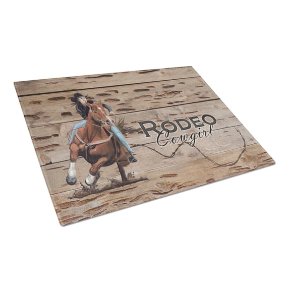 Caroline's Treasures Rodeo Cowgirl Barrel Racer Glass Cutting Board Large Size