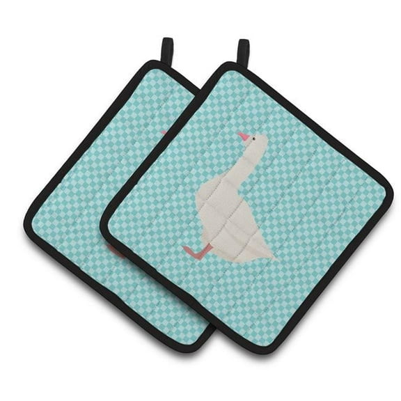 Caroline's Treasures Roman Goose Blue Check Pair of Pot Holders