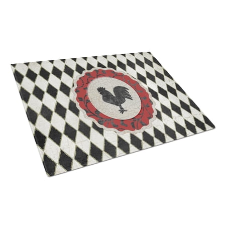 Caroline's Treasures Rooster Harlequin Black and white Glass Cutting Board Large Size