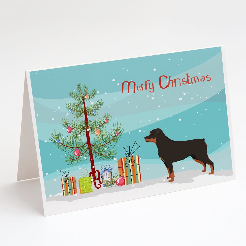 Rottweiler Christmas Tree Greeting Cards and Envelopes Pack of 8