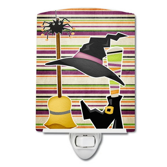 Caroline's Treasures SB3010CNL Witch Costume and Broom on Stripes Halloween Ceramic Night Light, 6x4x3", multicolor