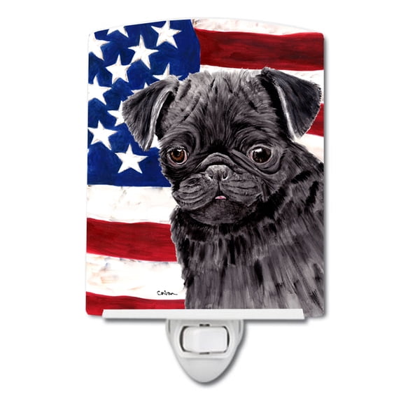 Caroline's Treasures SC9011CNL Flag with Pug Ceramic Night Light, 6x4x3", multicolor