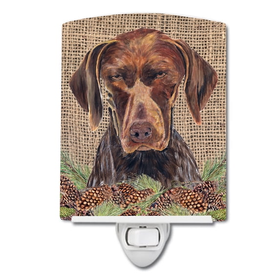Caroline's Treasures SC9035CNL German Shorthaired Pointer Faux Burlap and Pine cones Ceramic Night Light, 6x4x3",