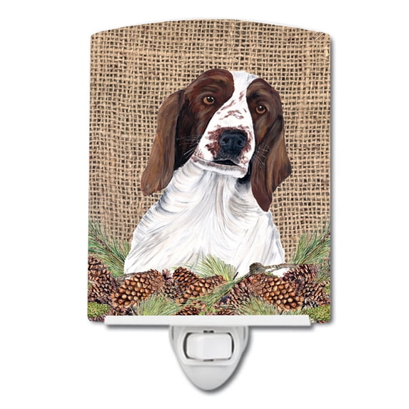 Welsh Springer Spaniel Faux Burlap Ceramic Night Light