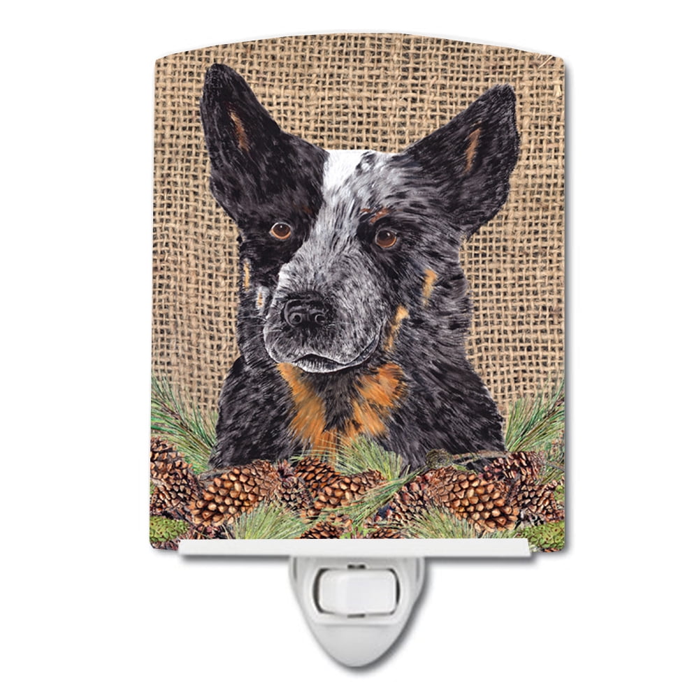 Australian Cattle Dog Faux Burlap and Pine Cones Ceramic Night Light