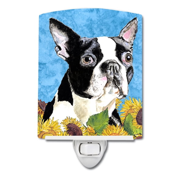 Caroline's Treasures SC9063CNL Boston Terrier in Summer Flowers Ceramic Night Light, 6x4x3", multicolor