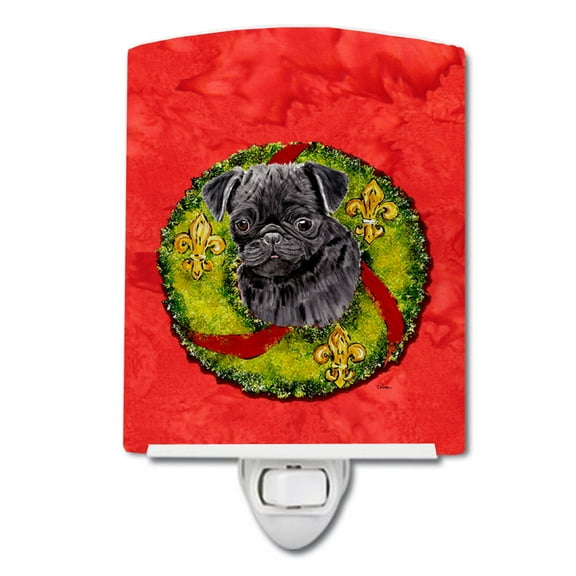 Caroline's Treasures SC9096CNL Pug Christmas Wreath Ceramic Night Light, 6x4x3", multicolor