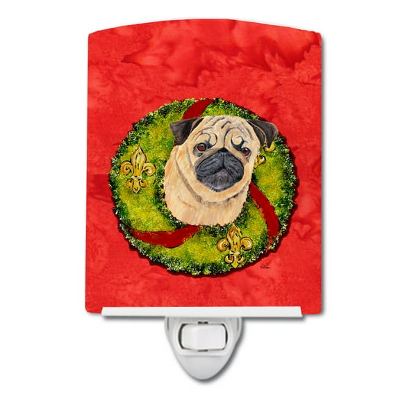 Caroline's Treasures SC9102CNL Pug Christmas Wreath Ceramic Night Light, 6x4x3", multicolor