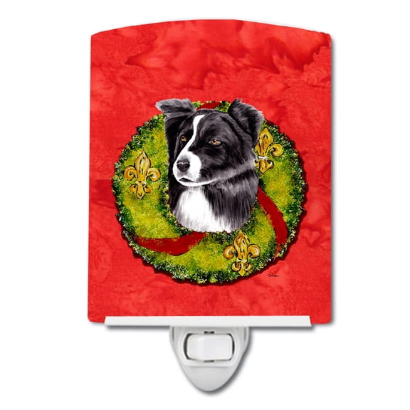 Caroline's Treasures SC9104CNL Border Collie Christmas Wreath Ceramic Night Light, 6x4x3", multicolor