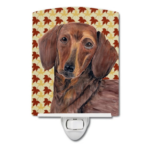 Caroline's Treasures SC9208CNL Dachshund Fall Leaves Portrait Ceramic Night Light, 6x4x3", multicolor