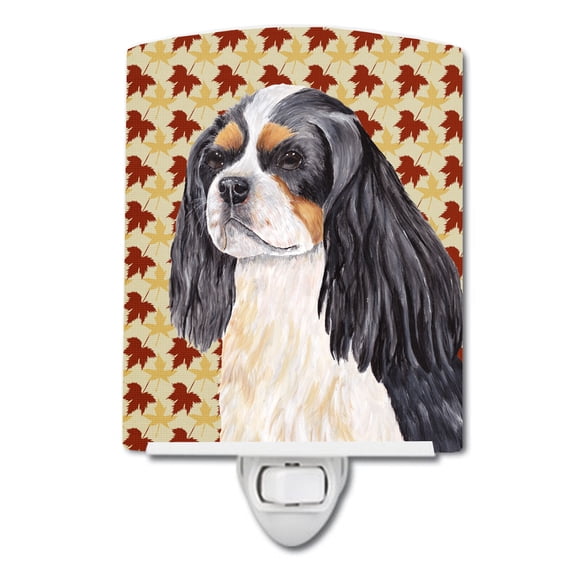 Cavalier Spaniel Fall Leaves Portrait Ceramic Night Light