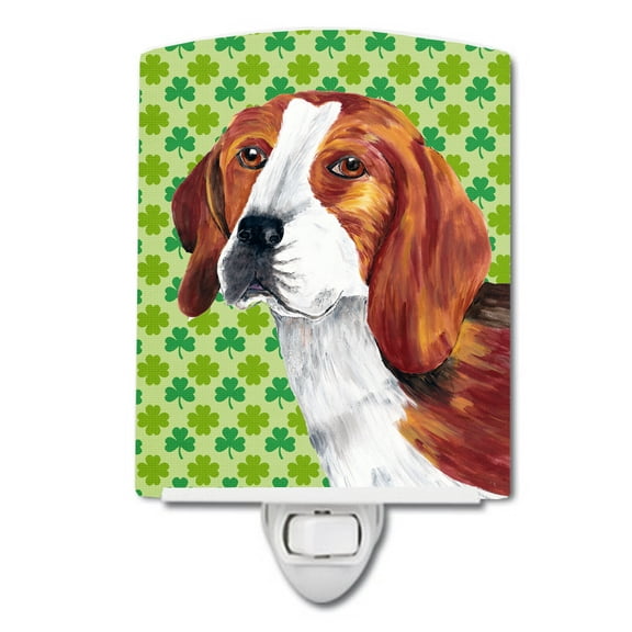 Caroline's Treasures SC9289CNL Beagle St. Patrick's Day Shamrock Portrait Ceramic Night Light, 6x4x3", multicolor
