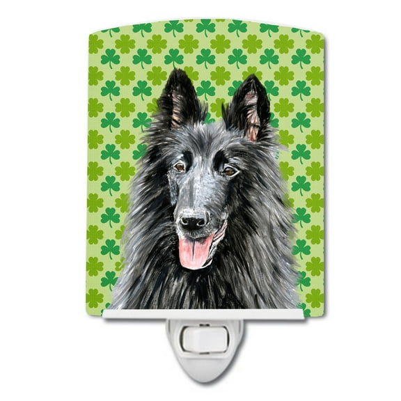 Caroline's Treasures SC9318CNL Belgian Sheepdog St. Patrick's Day Shamrock Portrait Ceramic Night Light, 6x4x3",