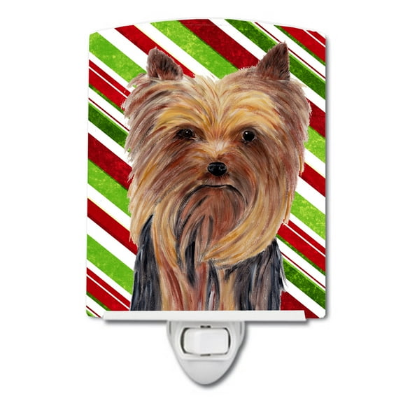 Caroline's Treasures SC9325CNL Yorkie Candy Cane Holiday Christmas Ceramic Night Light, 6x4x3", multicolor