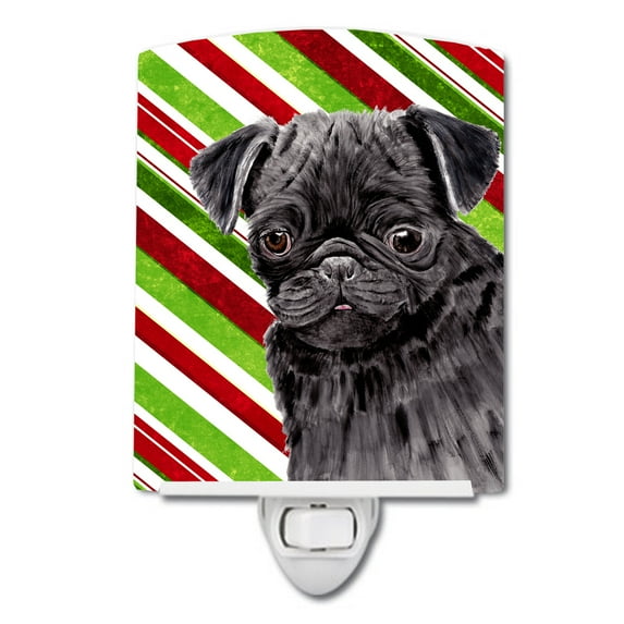Caroline's Treasures SC9326CNL Pug Candy Cane Holiday Christmas Ceramic Night Light, 6x4x3", multicolor