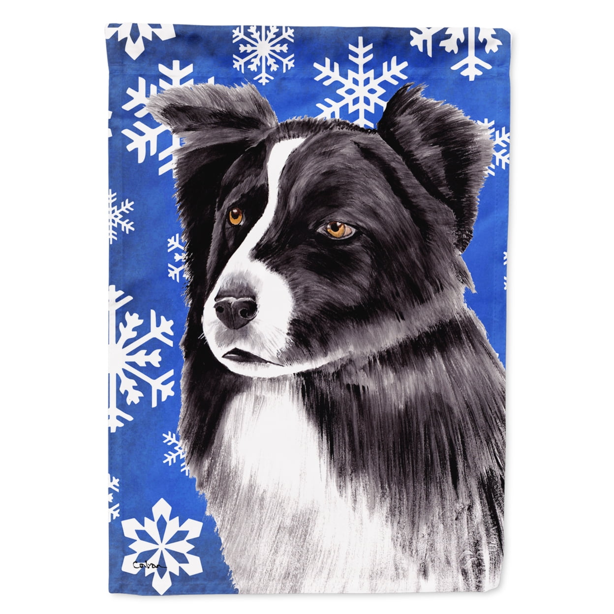 Caroline's Treasures SC9367FLAGPARENT Border Collie Winter Snowflakes