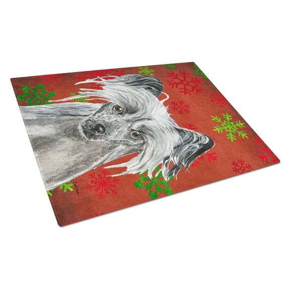 Caroline's Treasures SC9592LCB Chinese Crested Red Snowflakes Holiday Glass Cutting Board Large, 12H x 16W, multicolor