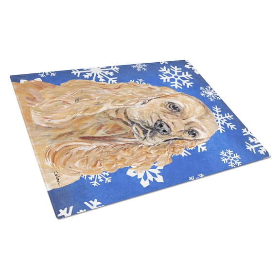 Caroline's Treasures SC9598LCB Buff Cocker Spaniel Winter Snowflakes Glass Cutting Board Large, 12H x 16W, multicolor