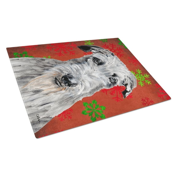 Caroline's Treasures SC9754LCB Scottish Deerhound Red Snowflakes Holiday Glass Cutting Board Large, 12H x 16W,