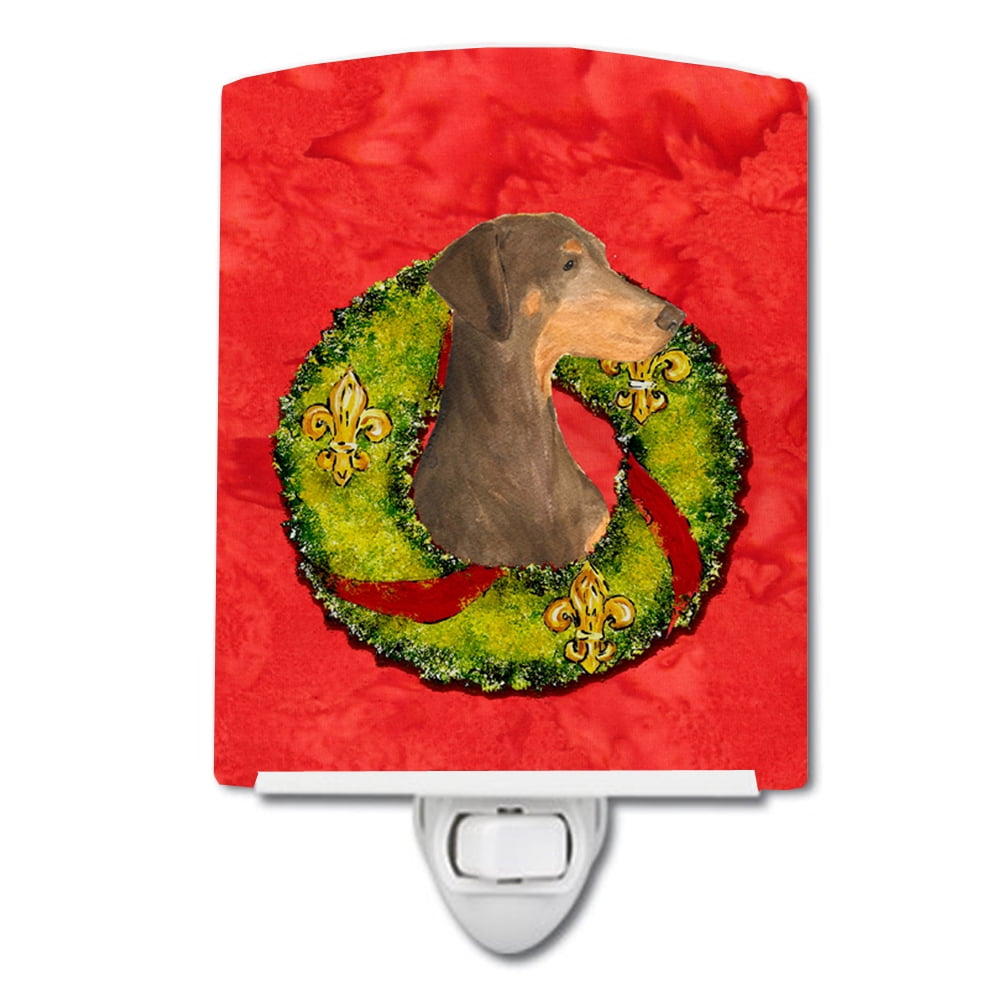 Caroline's Treasures SS4169CNL Doberman Cristmas Wreath Ceramic Night Light, 6x4x3", multicolor