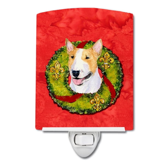 Caroline's Treasures SS4185CNL Bull Terrier Cristmas Wreath Ceramic Night Light, 6x4x3", multicolor