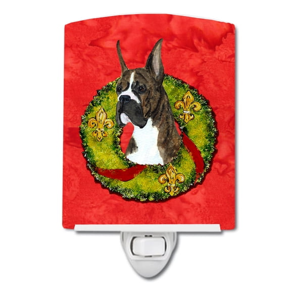 Caroline's Treasures SS4195CNL Brindle Boxer Cristmas Wreath Ceramic Night Light, 6x4x3", multicolor